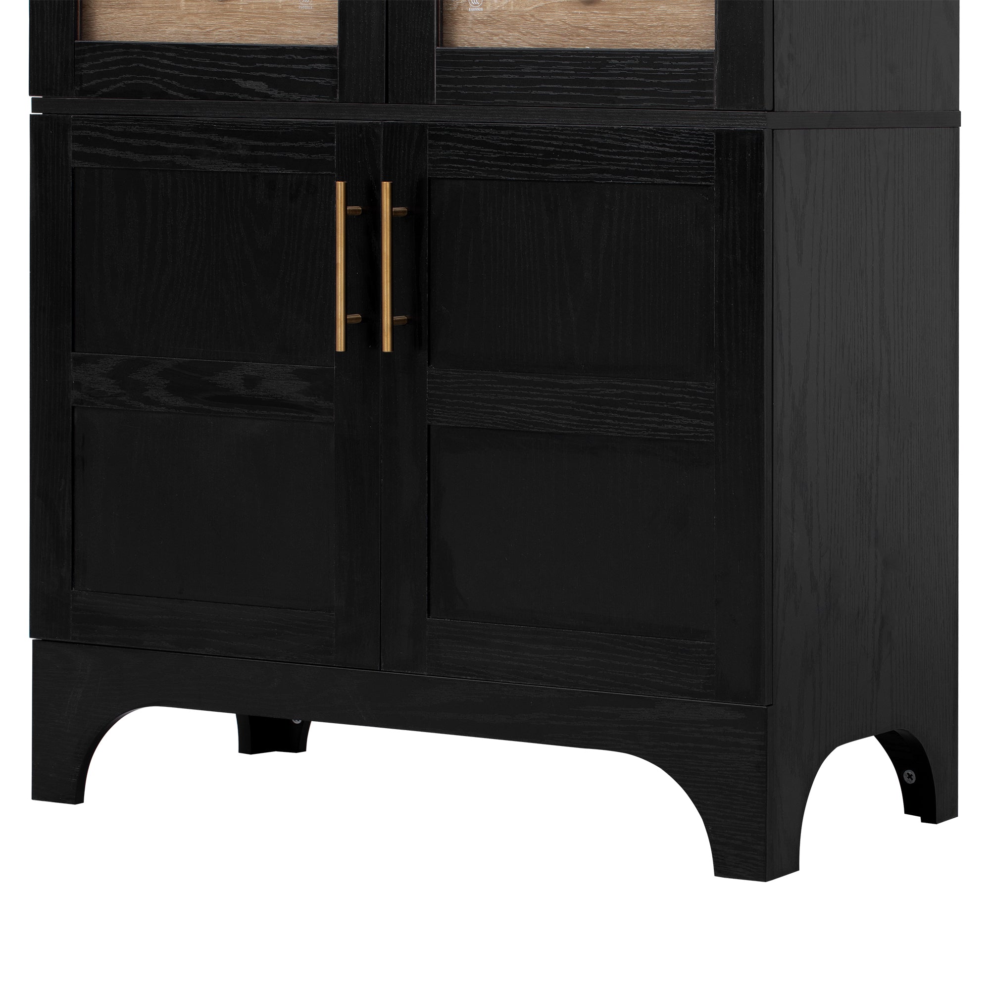 K&K 71' Tall Arched Kitchen Pantry Cabinet with Door Shelves, Farmhouse Kitchen Storage Cabinet with Open & Adjustable Shelves, Hidden Drawer & Glass Door, Cupboard for Kitchen, Dining Room, Black - Grand Goldman Shop