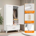 60' Tall Metal Wardrobe Cabinet with 1 Drawer and Hanging Rod, 2 Doors Wardrobe Closet with Shelf for Bedroom, Office, Laundry Room, Entryway, Foyer, Guesthouse (White) - Grand Goldman Shop