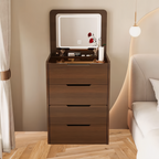 (48cm)(Walnut) 3 in 1 Vanity Desk with Plip Top Mirror,Small Make Up Vanity Set with Visible Glass Desktop, Compact Makeup Vanity with 3 Drawers, Dressing Table - Grand Goldman Shop