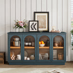 TREXM 4-Door Large Storage Buffet Cabinet with Glass Doors, Arched Cabinet with Adjustable Shelves for Kitchen, Dining Room and Living Room (Navy) - Grand Goldman Shop