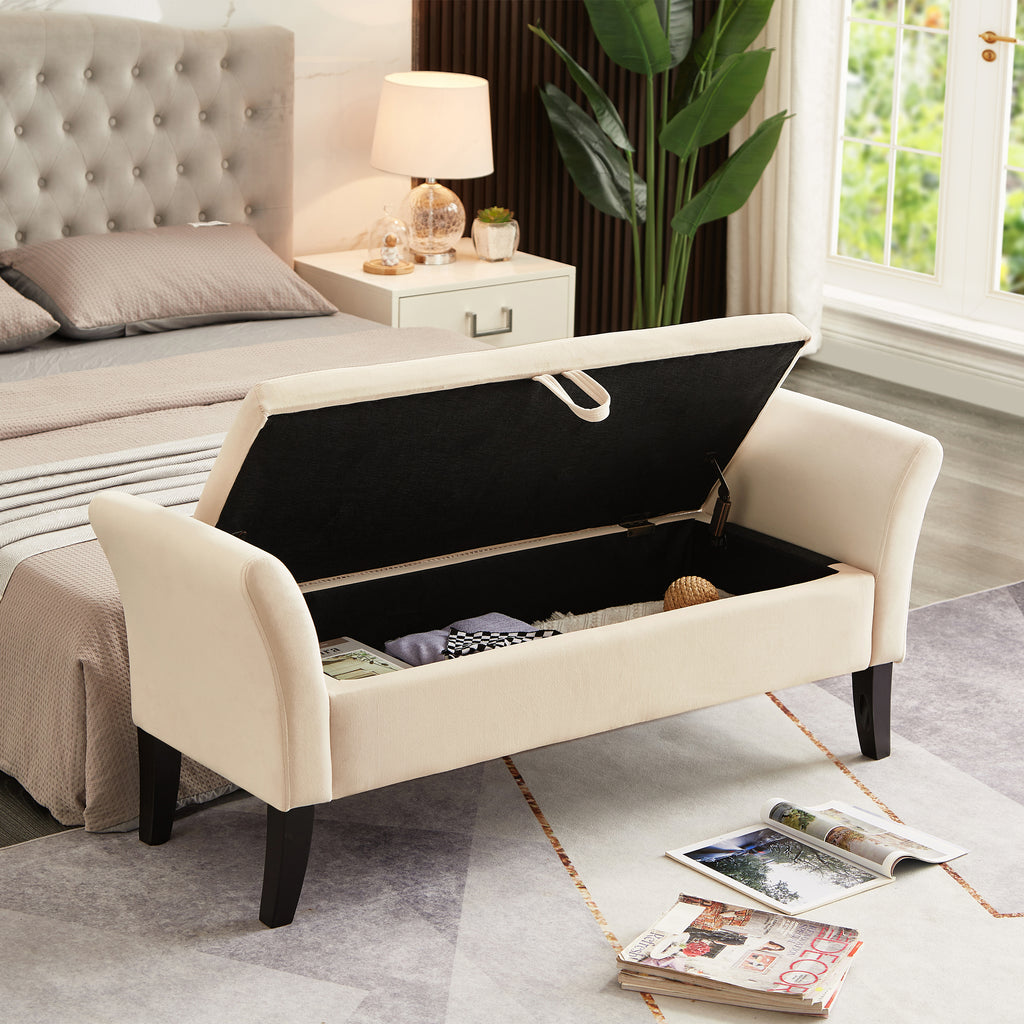 51.5' Bed Bench with Storage Beige Velvet - Grand Goldman Shop