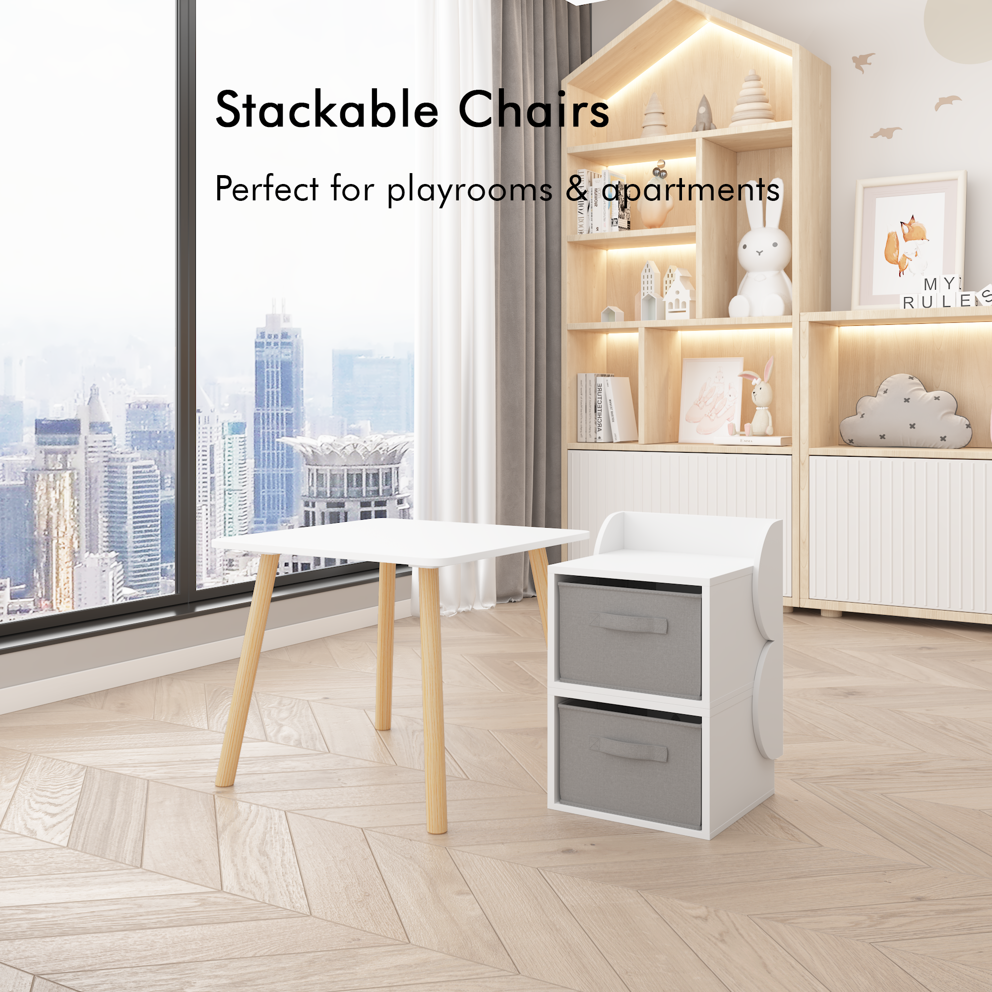 Kids Table and 2 Chair Set with Storage Bins, 3-Piece Toddler Activity Play Table for Arts & Crafts, Reading, Drawing, Wooden