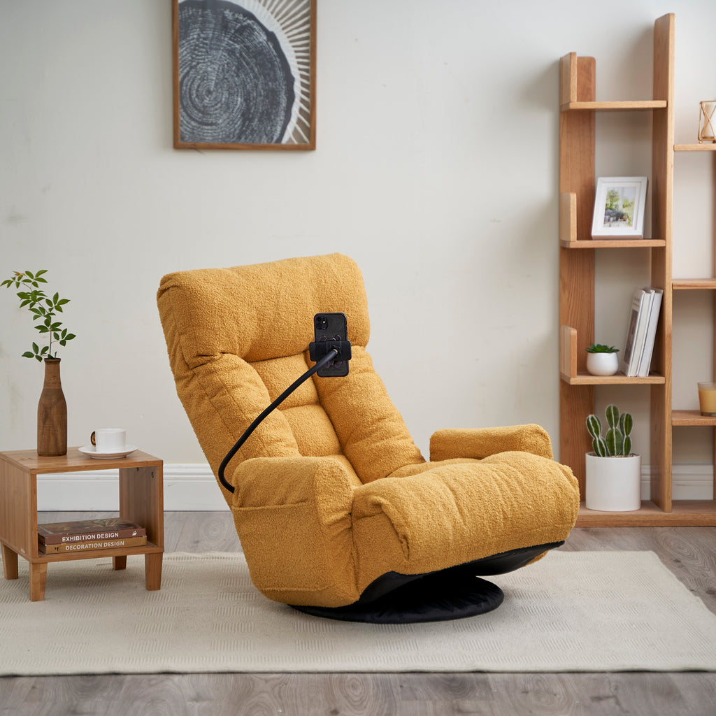 Adjustable Yellow Swivel Lounge Chair with 360-Degree Rotating Seat and Headrest Support, Leisure Chair Deck Chair - Game Chair for Living Room - Grand Goldman Shop