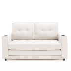 {VIDEO Provided}3-in-1 Upholstered Futon Sofa Convertible Sofa bed,Foldable Tufted Loveseat with Pull Out Sleeper Couch Bed,Folding Mattres Love Seat Daybed W/Side Pockets and Cup Holder, Beige - Grand Goldman Shop