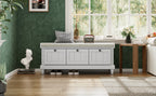 TREXM Classic Shoe Bench with Cushion and Three Drawers, Fluted Entryway Bench with Storage for Living Room, Entryway, and Hallways (Light Gray, OLD SKU: N715P207812E ) - Grand Goldman Shop