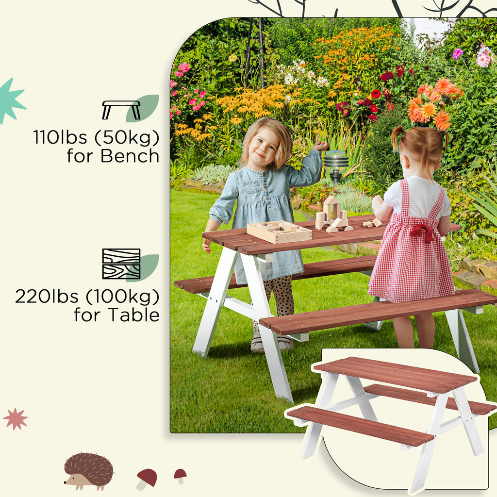 Outsunny Kids Picnic Table Set, Wooden Table & Bench Set, Kids Patio Furniture Outdoor Toys for Garden, Backyard, Aged 3-8 Ye