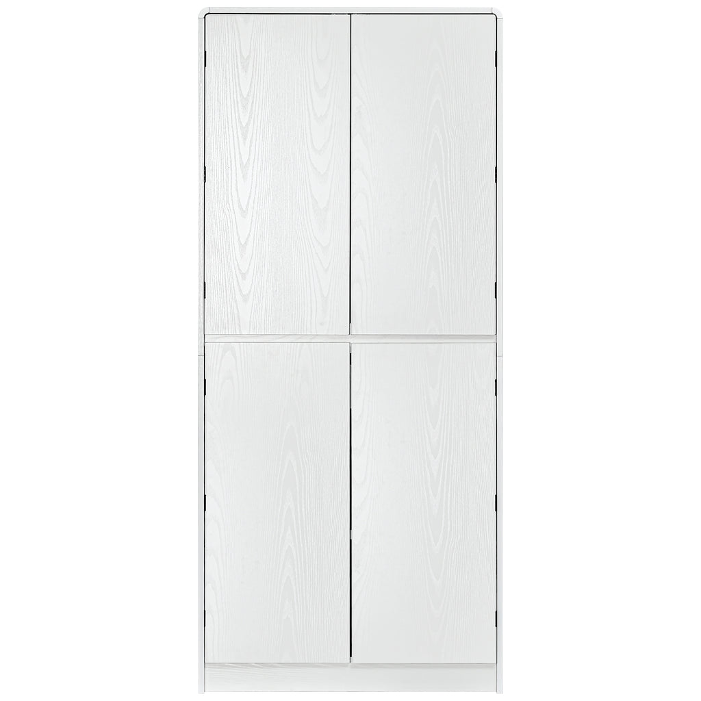 K&K 72' Tall Farmhouse Kitchen Pantry Cabinet with 8 Door Shelves, Curved Design Storage Cabinet with 3 Adjustable Shelves, Hidden Drawer, Versatile Cupboard for Kitchen, Dining & Bathroom, White - Grand Goldman Shop