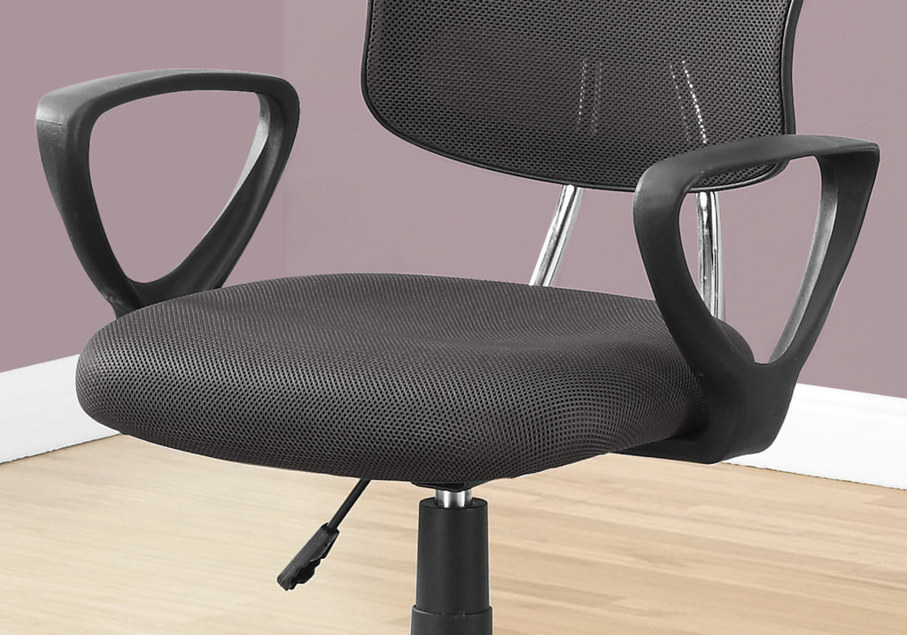Office Chair, Adjustable Height, Swivel, Ergonomic, Armrests, Computer Desk, Work, Juvenile, Grey Mesh, Black Metal, Contempo
