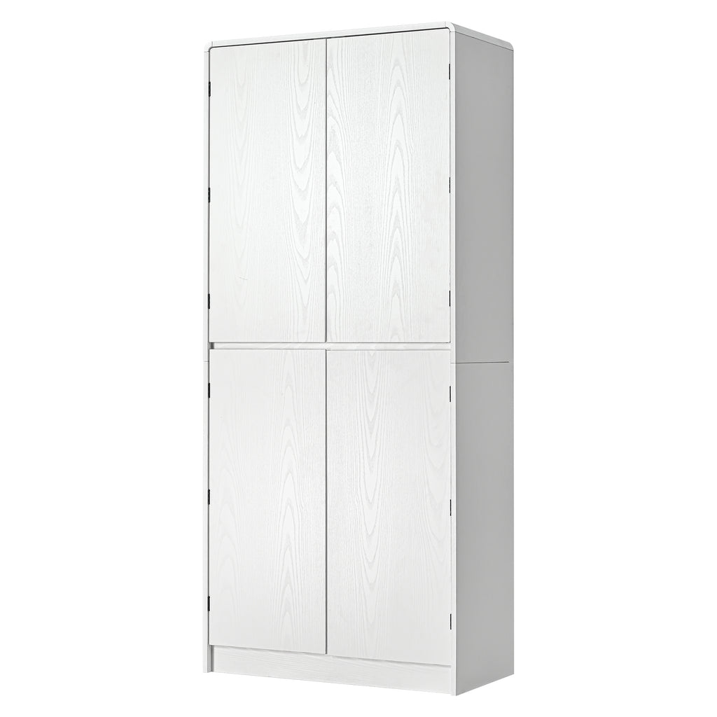 K&K 72' Tall Farmhouse Kitchen Pantry Cabinet with 8 Door Shelves, Curved Design Storage Cabinet with 3 Adjustable Shelves, Hidden Drawer, Versatile Cupboard for Kitchen, Dining & Bathroom, White - Grand Goldman Shop