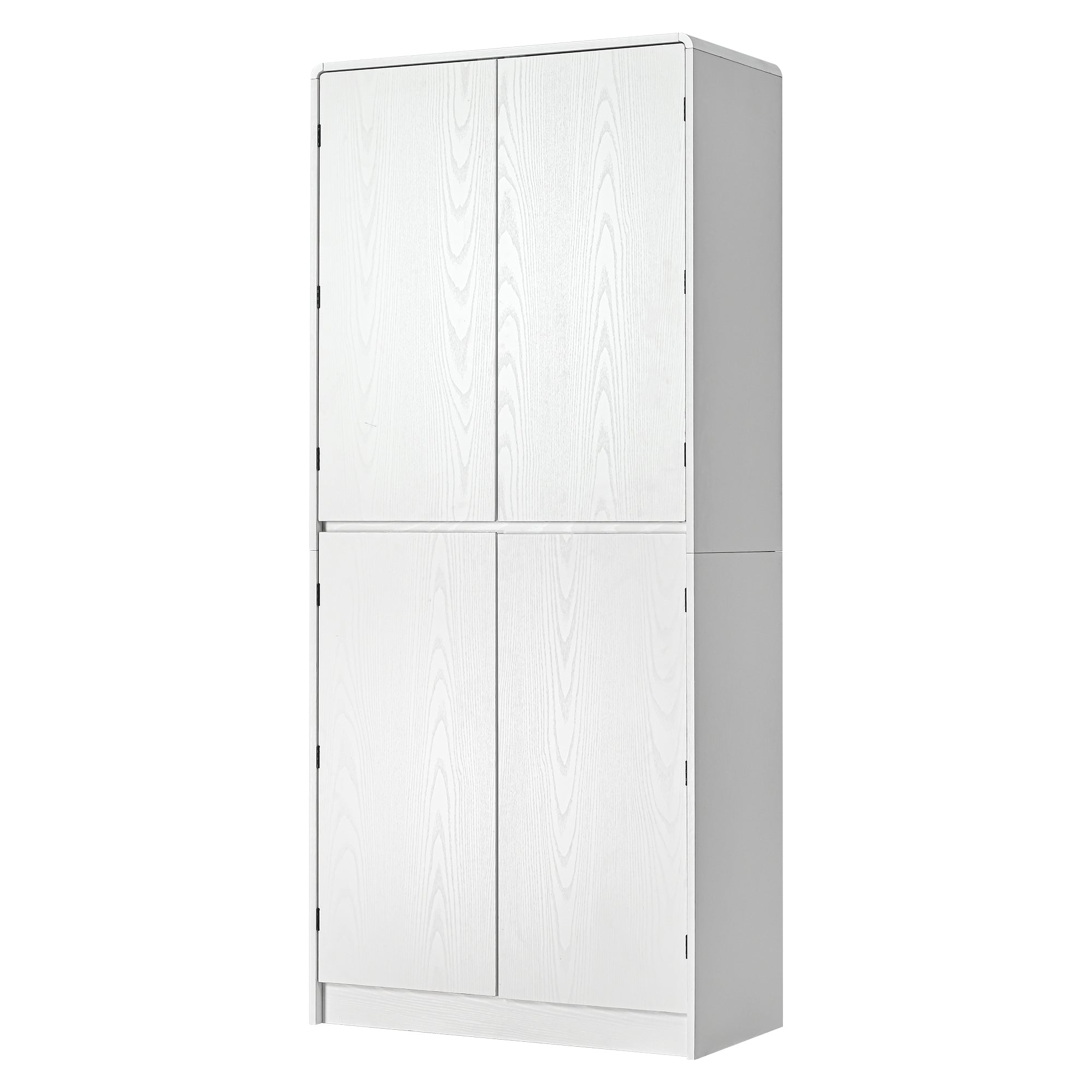 K&K 72' Tall Farmhouse Kitchen Pantry Cabinet with 8 Door Shelves, Curved Design Storage Cabinet with 3 Adjustable Shelves, Hidden Drawer, Versatile Cupboard for Kitchen, Dining & Bathroom, White - Grand Goldman Shop