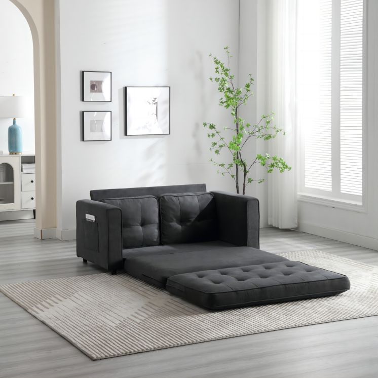 3 Fold Sofa,Convertible Futon Couch sleeper sofabed,Space saving loveseat,Pull Out Couch Bed for Living Room,Dark Gray & Light Gray & Beige,Velvet linen fabric - Grand Goldman Shop