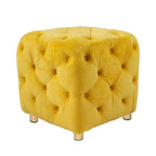 Yellow Modern Velvet Upholstered Ottoman, Exquisite Small End Table, Soft Foot Stool, Dressing Makeup Chair, Comfortable Seat for Living Room, Bedroom, Entrance - Grand Goldman Shop