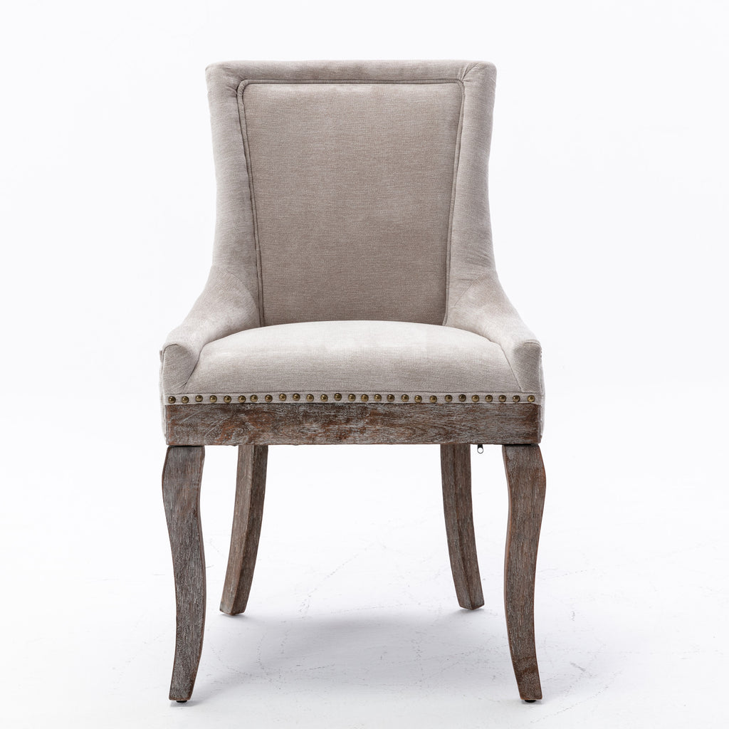 A&A Furniture Ultra Side Dining Chair with Thickened Fabric and Bronze Nail Head, Beige, Set of 2 - Grand Goldman Shop