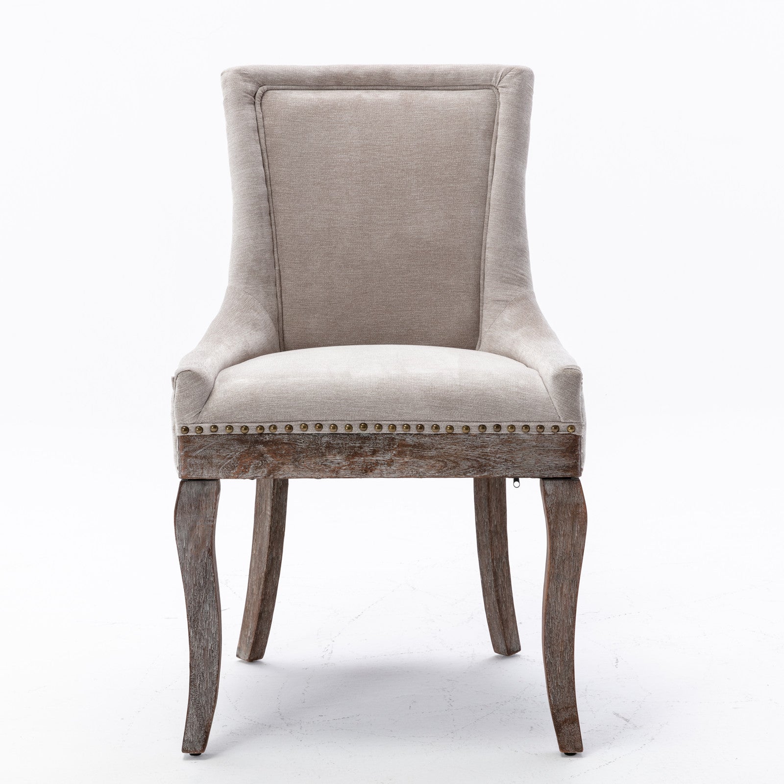 A&A Furniture Ultra Side Dining Chair with Thickened Fabric and Bronze Nail Head, Beige, Set of 2 - Grand Goldman Shop