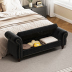 64.5' Bed Bench for Bed Room Nails Tufted Chaise of Lounge with Storage Velvet Upholstery Black - Grand Goldman Shop