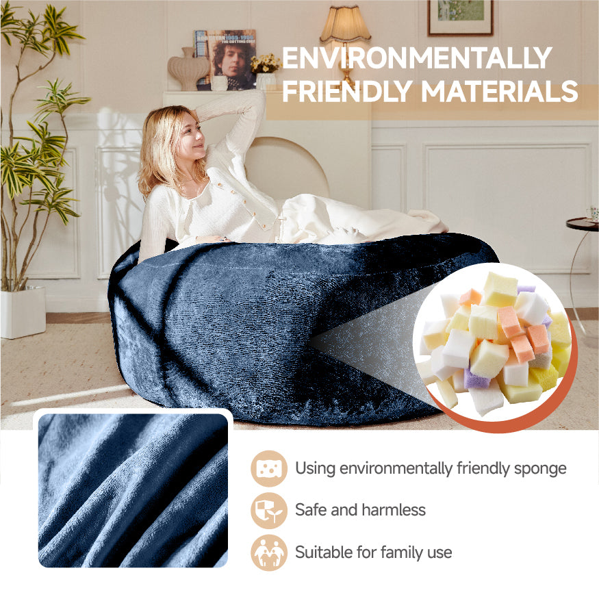 6FT bean bag chair, memory foam filling, adult and teen bean bag chair, soft sofa with removable flannel cover, round sofa for living room, bedroom, college dorm. - Grand Goldman Shop
