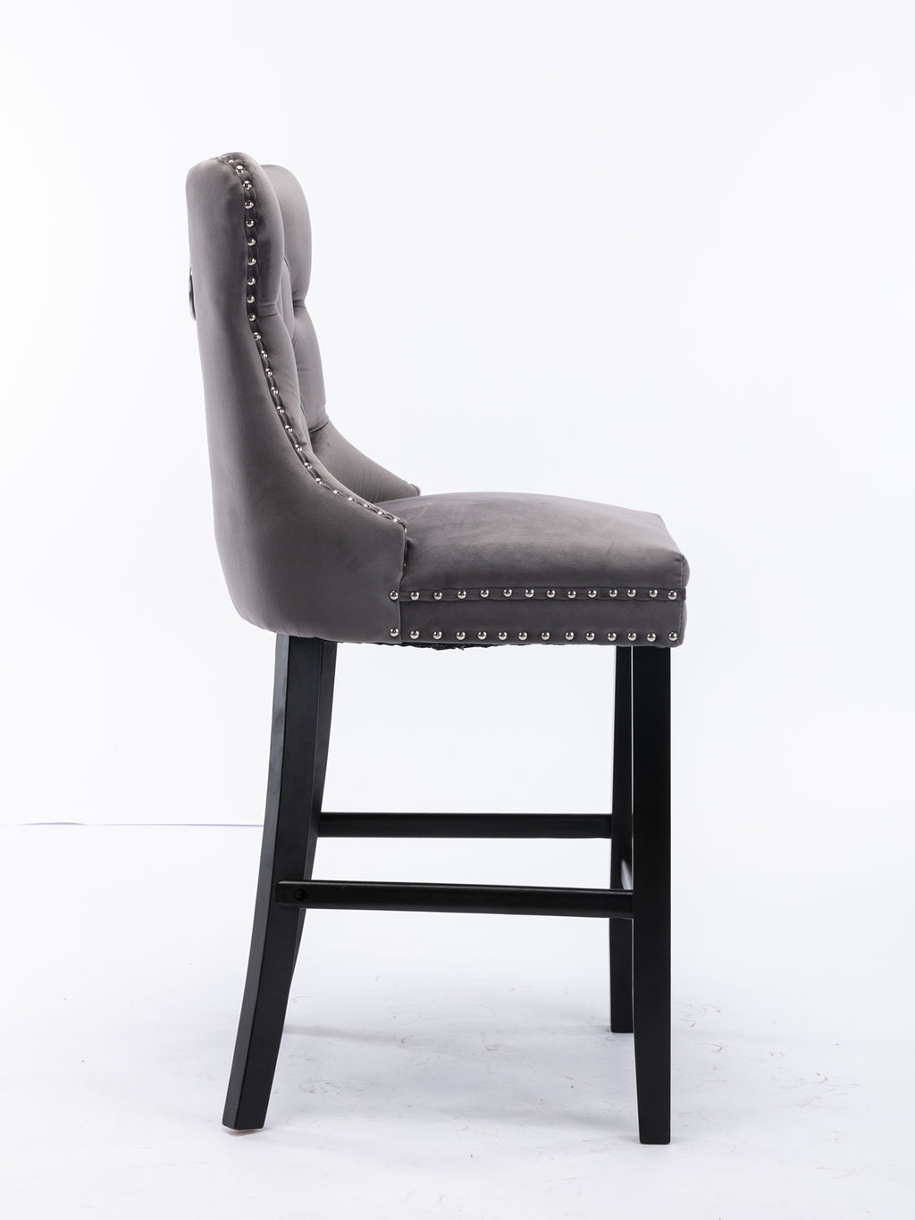 Contemporary Velvet Upholstered Barstools with Button Tufted Decoration and Wooden Legs, and Chrome Nailhead Trim, Leisure Style Bar Chairs,Bar stools, Set of 2 (Gray),SW1902GY - Grand Goldman Shop