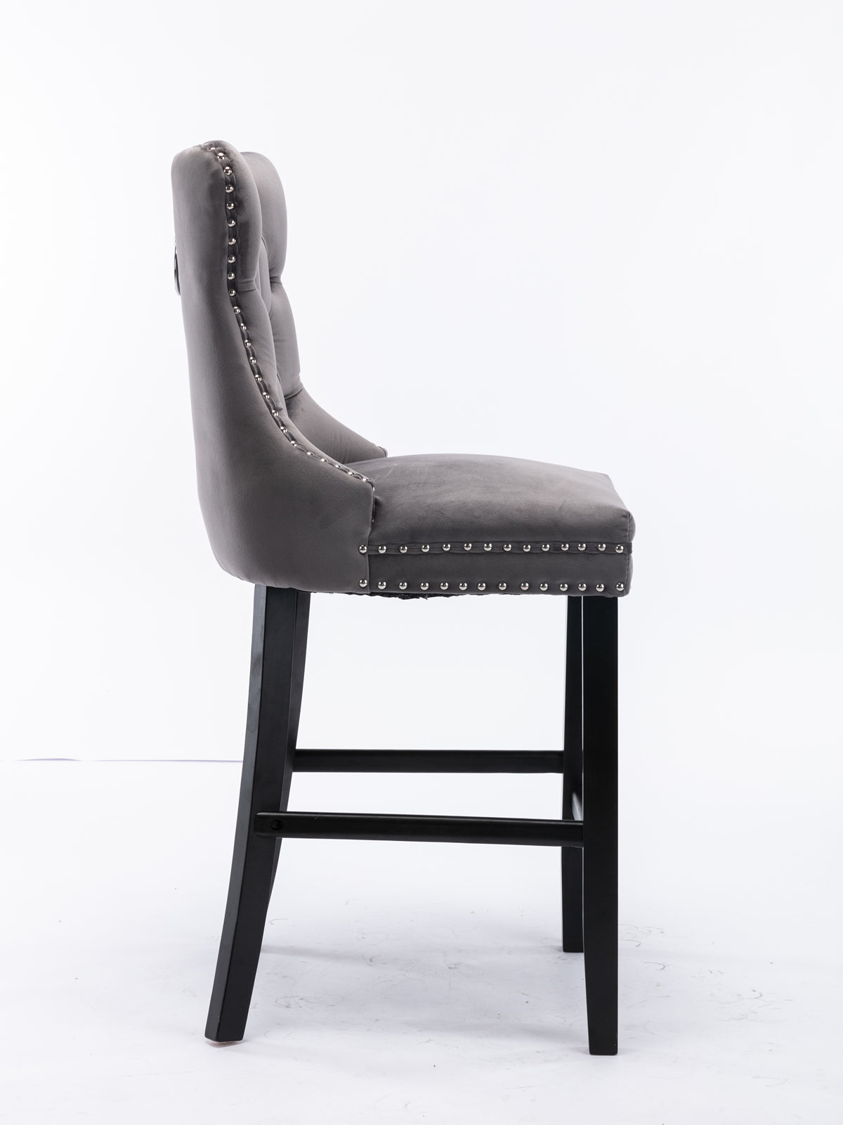 Contemporary Velvet Upholstered Barstools with Button Tufted Decoration and Wooden Legs, and Chrome Nailhead Trim, Leisure Style Bar Chairs,Bar stools, Set of 2 (Gray),SW1902GY - Grand Goldman Shop