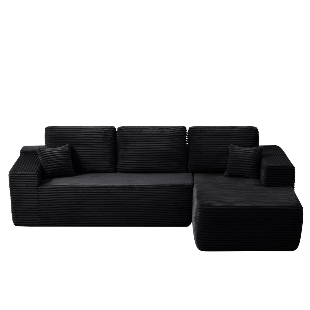 104' Cloud Sectional Sofa with L-Shape Chaise and Side Pockets , Modern Modular Design, Deep Seating, Upholstered Couch for Living Room/Bedroom, No Assembly Required (Plush Fabric), Black,Right - Grand Goldman Shop