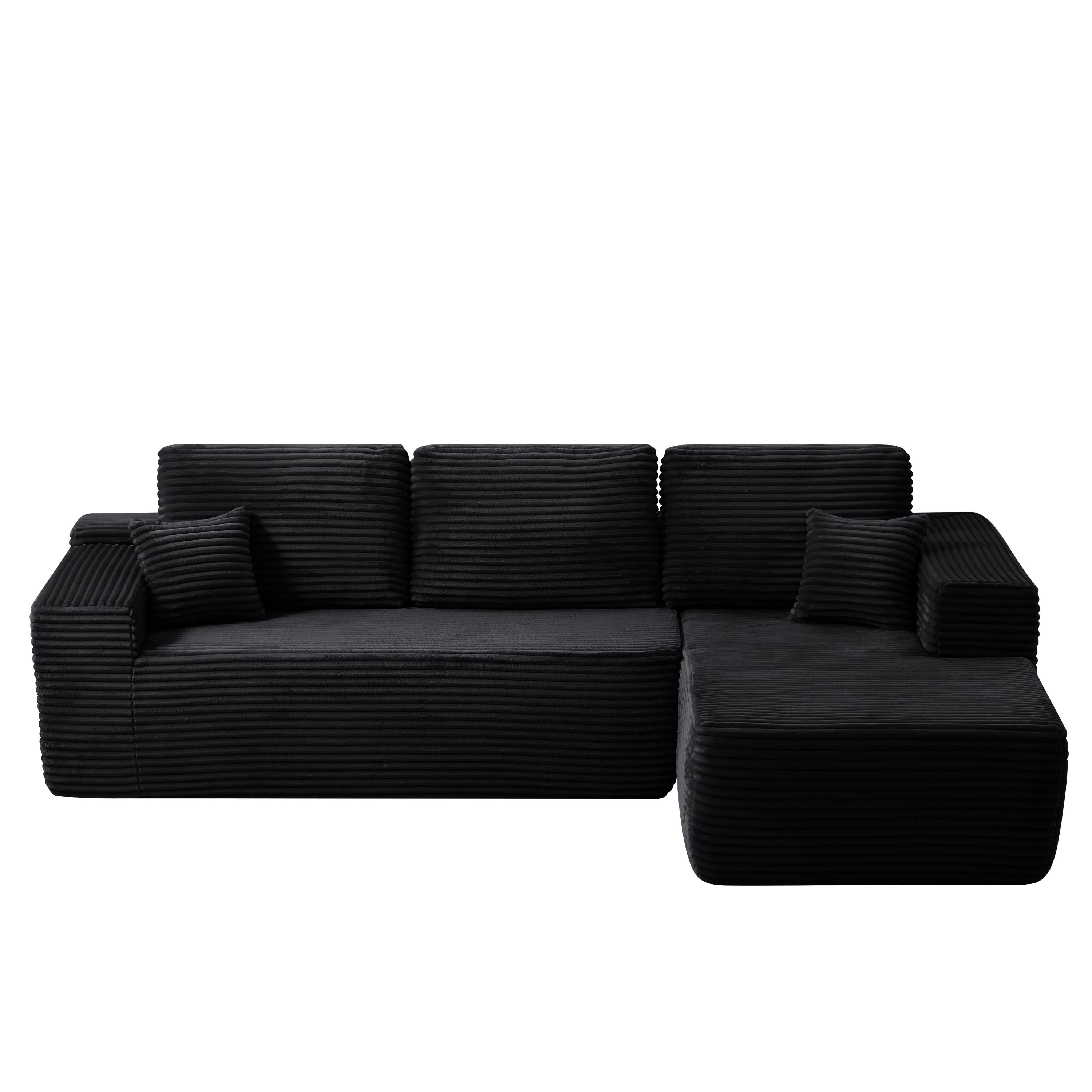 104' Cloud Sectional Sofa with L-Shape Chaise and Side Pockets , Modern Modular Design, Deep Seating, Upholstered Couch for Living Room/Bedroom, No Assembly Required (Plush Fabric), Black,Right - Grand Goldman Shop