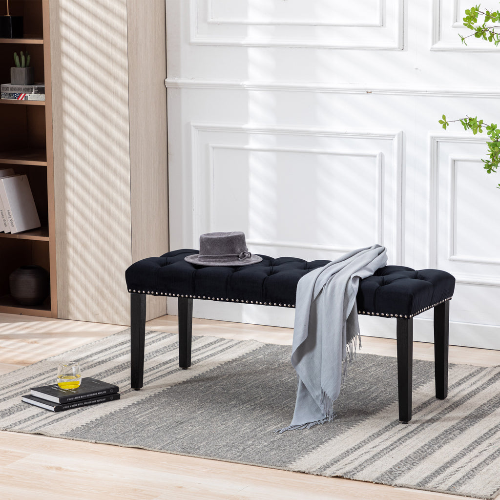 Heng Ming Upholstered Tufted Bench Ottoman , Velvet Dining Bench Bedroom Bench  Footrest Stool Accent Bench for Entryway Dining Room Living Room, Black - Grand Goldman Shop