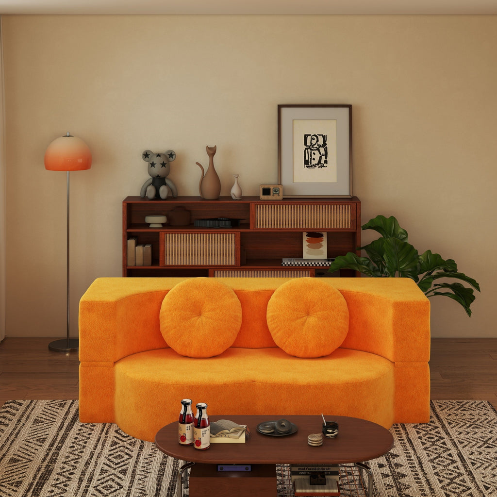Folding Sofa Bed with Pillow, Twin Sleeper Sofa, Floor & Futon Loveseat Couch, Foam Folding Mattress Sleeper for Living Room, Guest Use, Office, Apartment, No Assembly Required, Yellow - Grand Goldman Shop