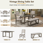 TREXM 6-Piece Retro Dining Table Set for 6, 60' Wood Kitchen Table and Chairs Set of 4 with Bench Designed Trestle Base for kitchen & Dining Room (Gray) - Grand Goldman Shop