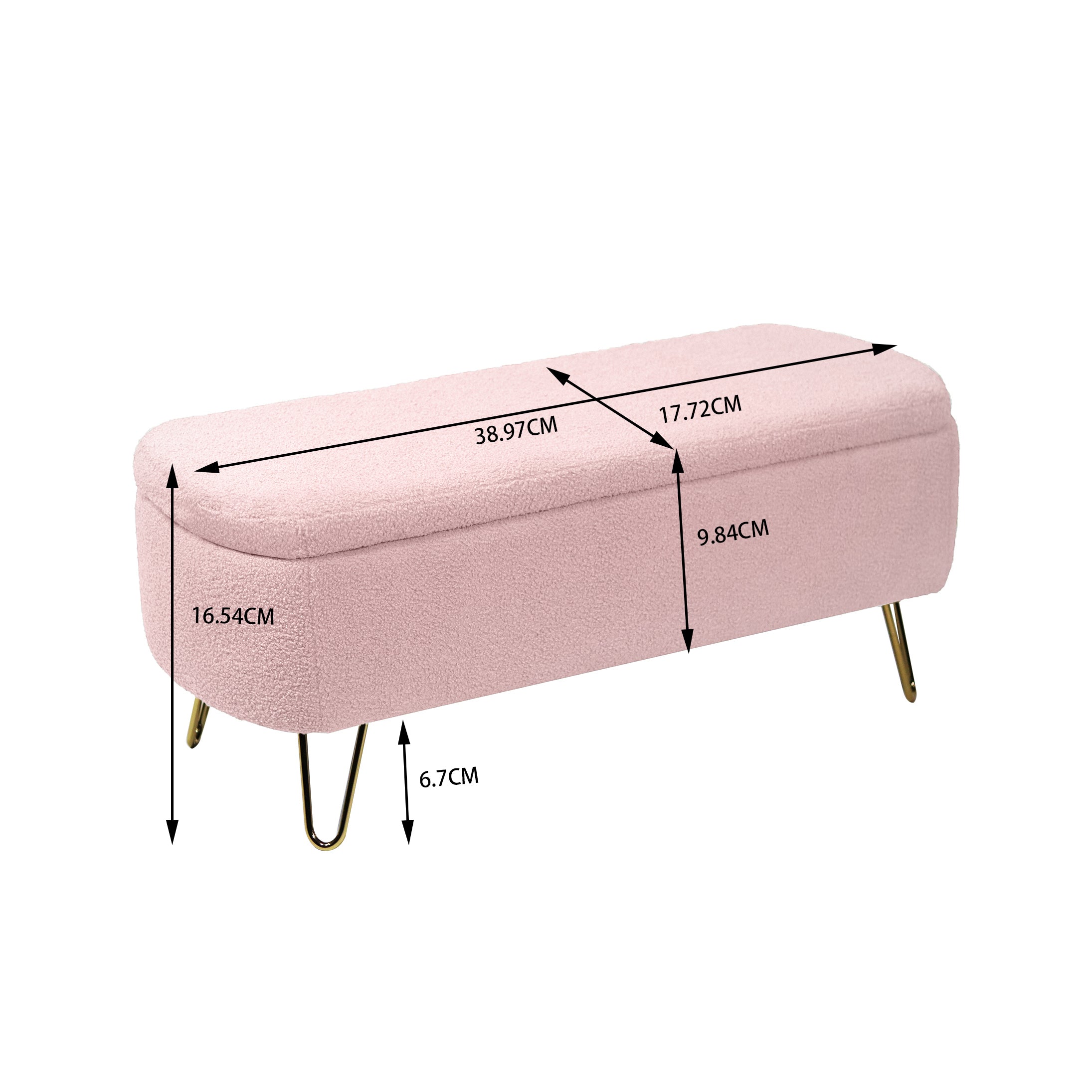 Pink Storage Ottoman Bench for End of Bed Gold Legs, Modern Grey Faux Fur Entryway Bench Upholstered Padded with Storage for Living Room Bedroom - Grand Goldman Shop