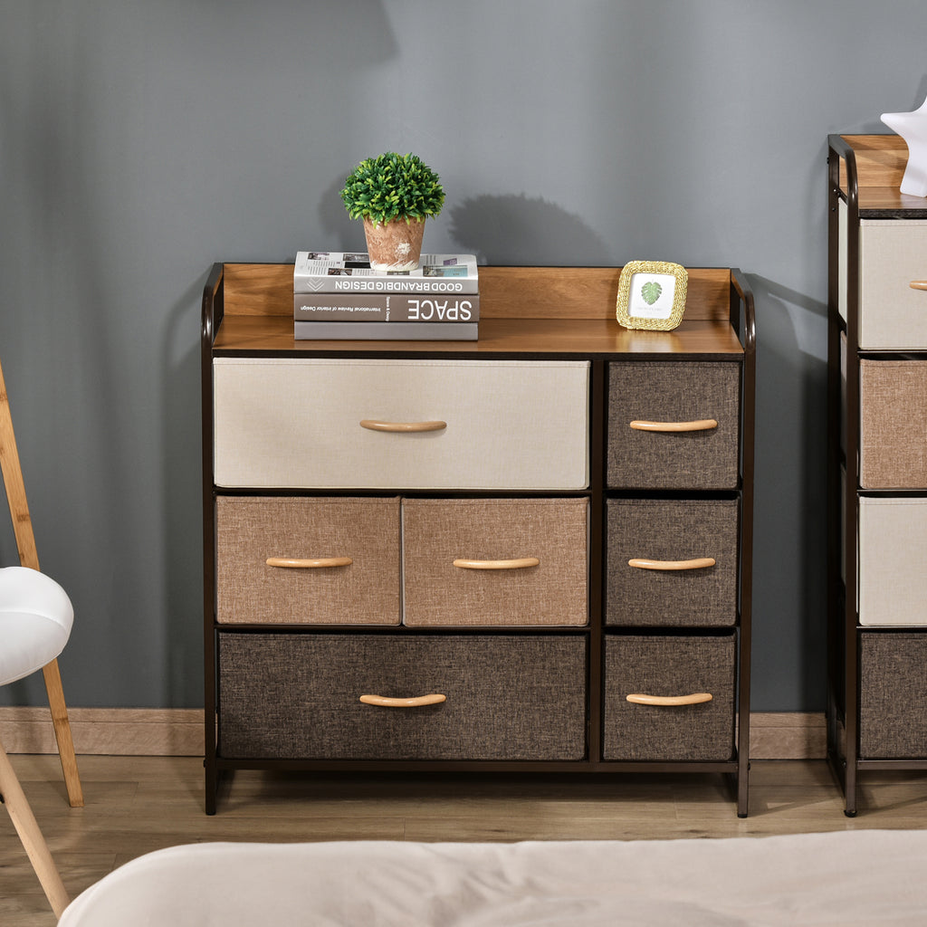 HOMCOM 7-Drawer Dresser, Fabric Drawers, 3-Tier Storage Organizer for Bedroom Entryway, Tower Unit with Steel Frame Wooden Top, Maple Wood - Grand Goldman Shop