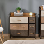 HOMCOM 7-Drawer Dresser, Fabric Drawers, 3-Tier Storage Organizer for Bedroom Entryway, Tower Unit with Steel Frame Wooden Top, Maple Wood - Grand Goldman Shop