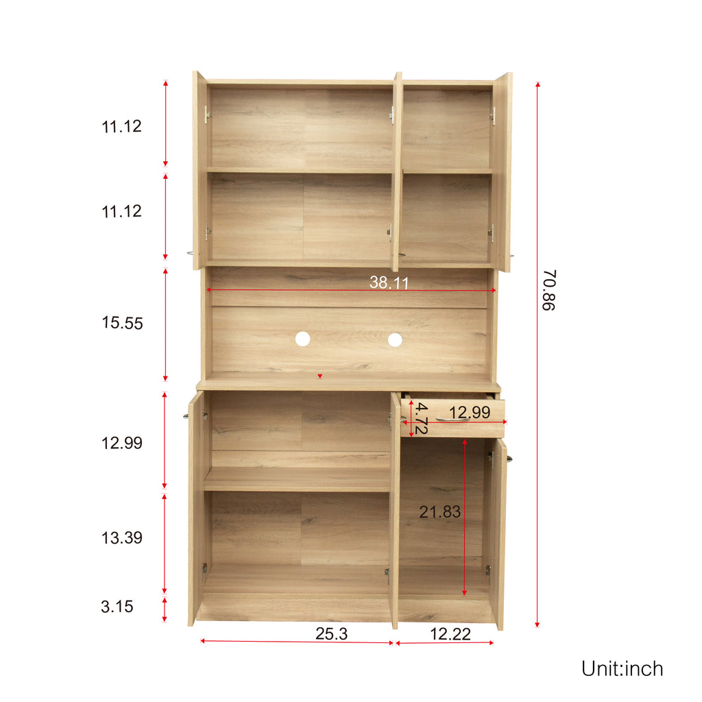 70.87' Tall Wardrobe& Kitchen Cabinet, with 6-Doors, 1-Open Shelves and 1-Drawer for bedroom,Rustic Oak - Grand Goldman Shop
