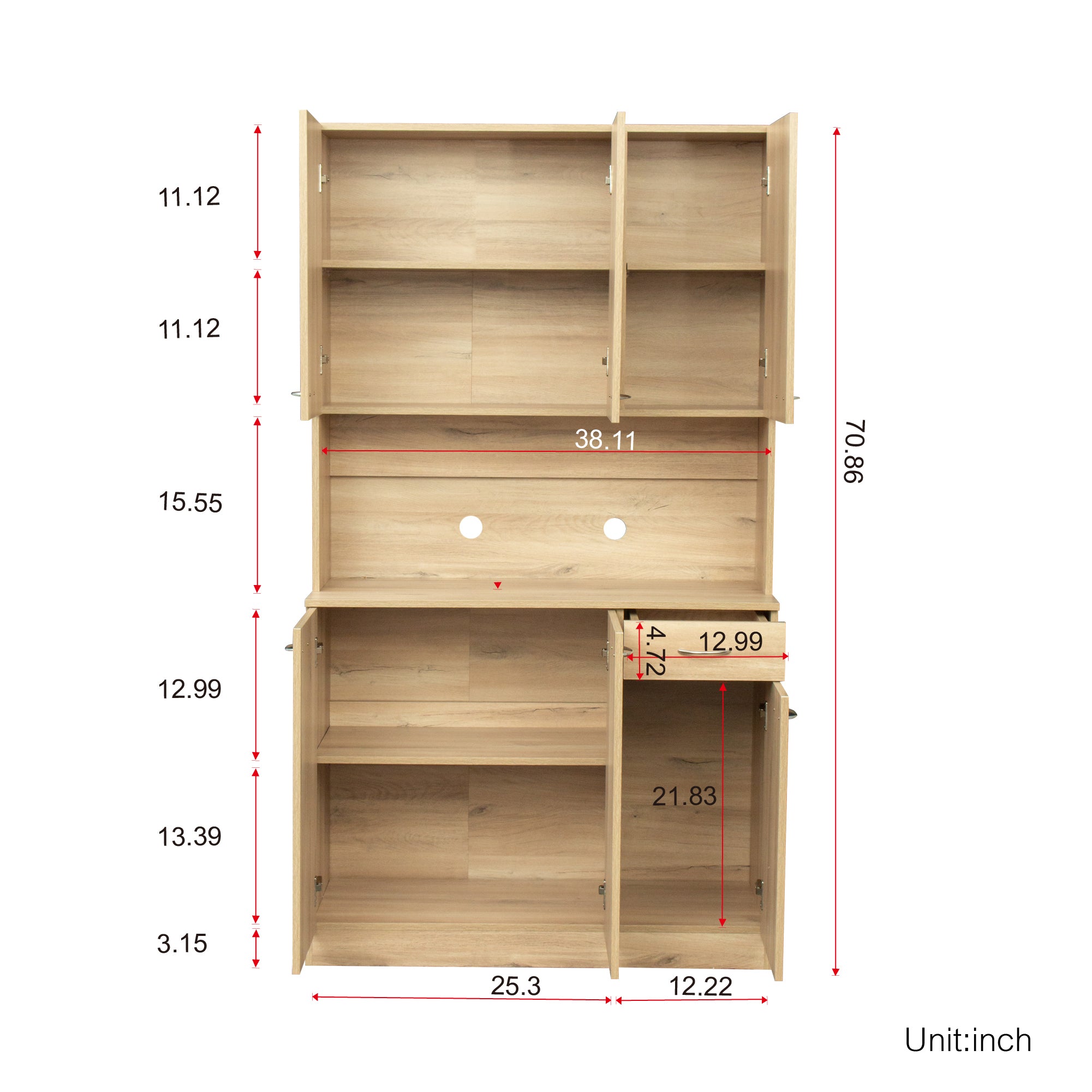 70.87' Tall Wardrobe& Kitchen Cabinet, with 6-Doors, 1-Open Shelves and 1-Drawer for bedroom,Rustic Oak - Grand Goldman Shop