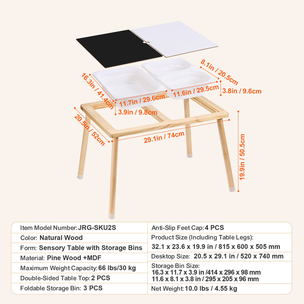 Sensory Table for Toddlers, Kids Activity Table with 3 Foldable Storage Bins & Double-Sided Board, Indoor/Outdoor Play Sand a