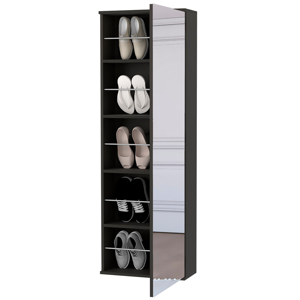 Wall Mounted Shoe Rack With Mirror Chimg, Single Door, Black Wengue Finish - Grand Goldman Shop