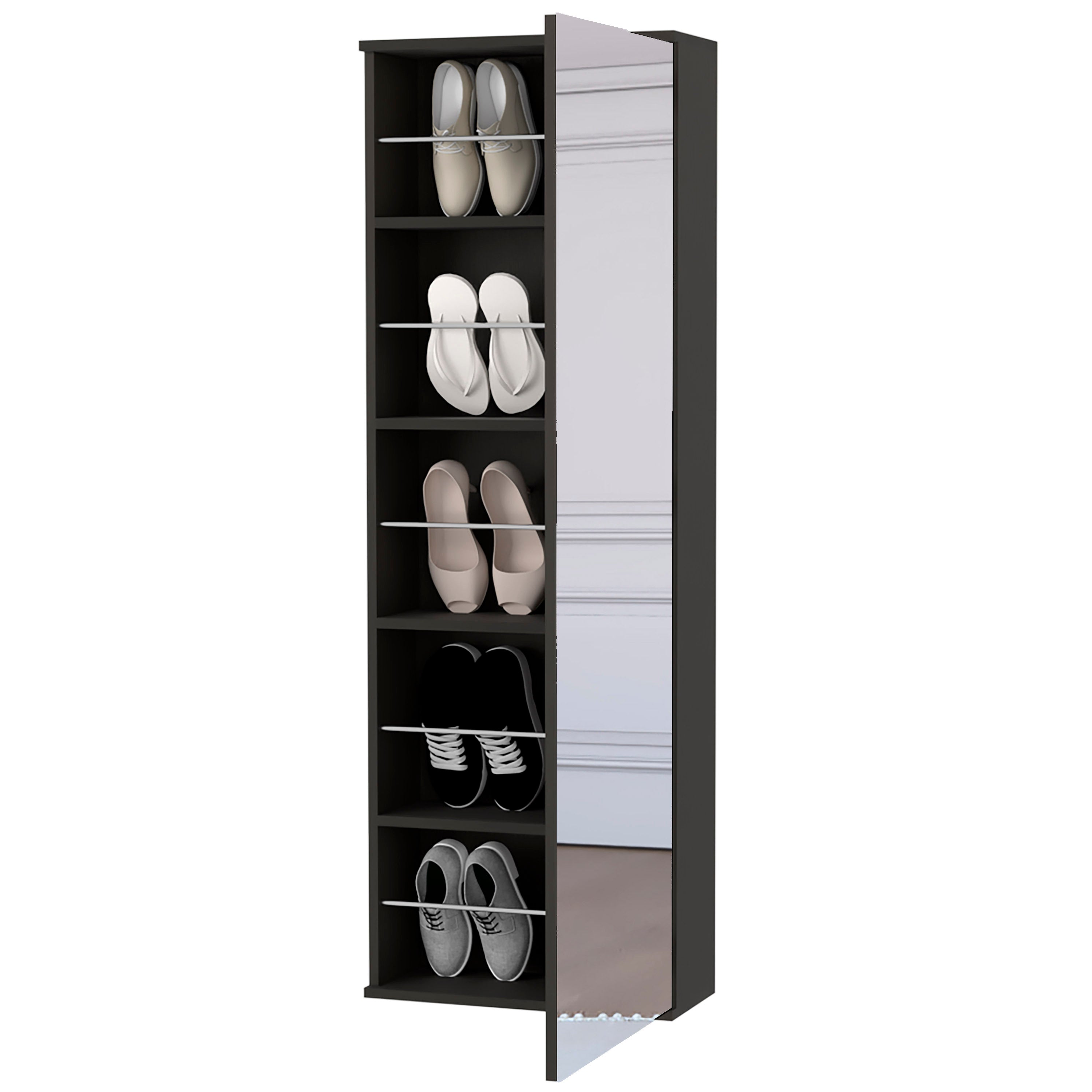 Wall Mounted Shoe Rack With Mirror Chimg, Single Door, Black Wengue Finish - Grand Goldman Shop