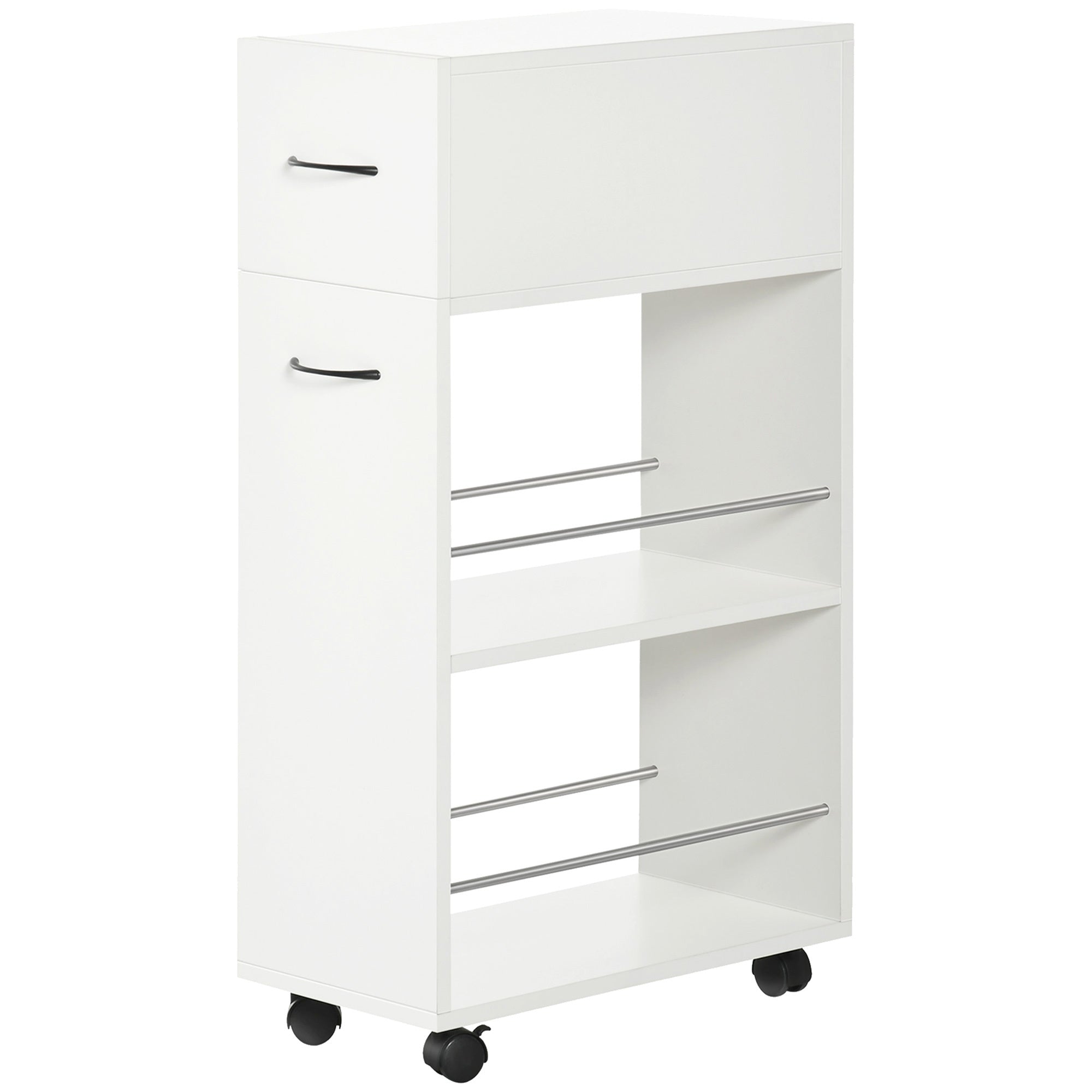 HOMCOM 3- tier Slim Storage Cart, Rolling Narrow Kitchen Cart on Wheels for Small Place, Slide Out Side Utility Cart for Bathroom, Laundry - Grand Goldman Shop