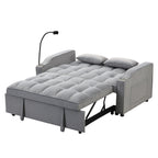 Modern Velvet Loveseat Futon Sofa Couch with Pullout Bed, Adjustable Backrest, Toss Pillows, Light Gray - Grand Goldman Shop