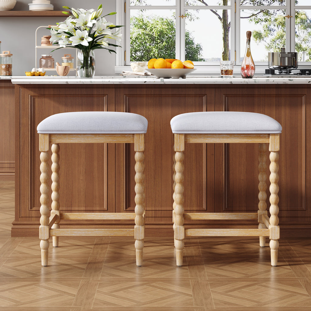 26''Counter Stools,Set of 2 with Upholstered Seat, Solid Acacia wood Frame, Foam-Padded Seat, Open Airy Design for Kitchen Island and Bar, Natural - Grand Goldman Shop