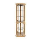 Corner Glass Cabinet Lighted Curio Cabinet Corner Display Case for Living Room, Curio Cabinet, Antique collection, Wine,Bar Glass Storage Light Included, Light oak - Grand Goldman Shop