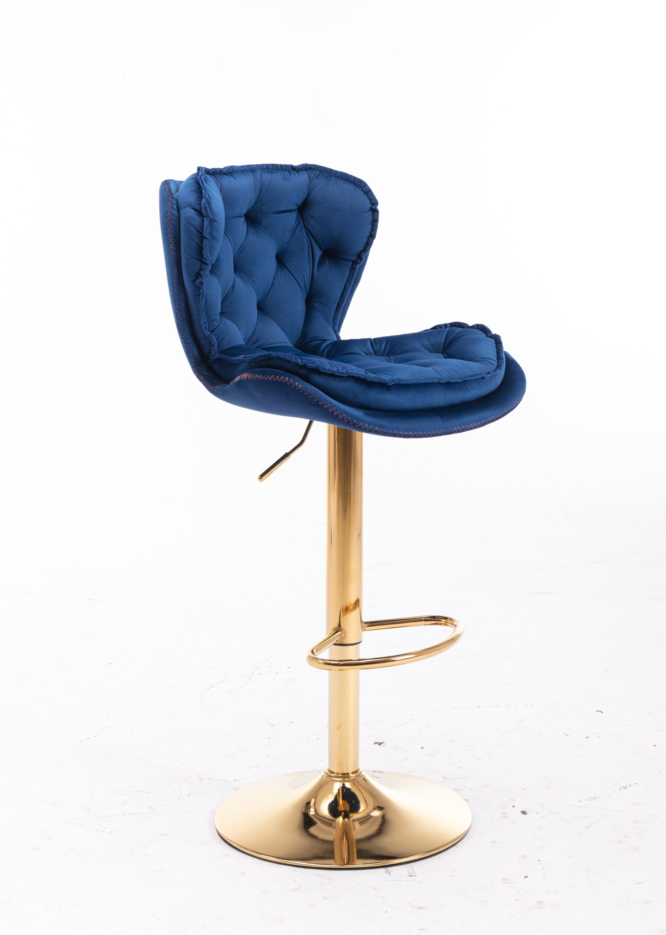 Set of 2  Bar Stools,with Chrome Footrest and Base Swivel Height Adjustable Mechanical Lifting Velvet + Golden Leg Simple Bar Stool-blue - Grand Goldman Shop