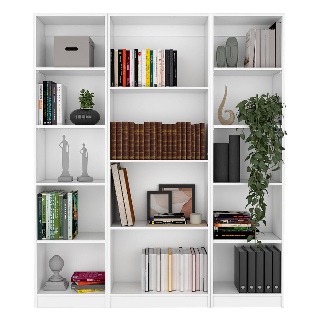 Davie 3 Piece Home Bookcase set, 60' Wide with 14 Shelves ,  Living Room Set Set  White - Grand Goldman