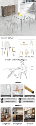 Modern simple transparent dining chair plastic chair armless crystal chair Nordic creative makeup stool negotiation chair Set of 4 and plating metal legW115164140,TW-1200 - Grand Goldman Shop