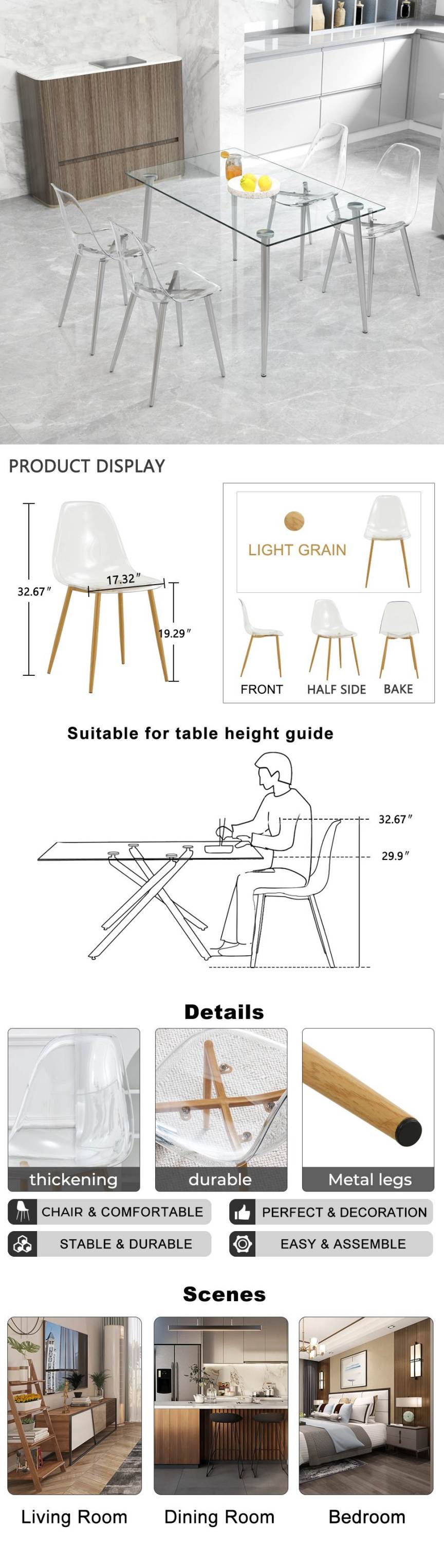 Modern simple transparent dining chair plastic chair armless crystal chair Nordic creative makeup stool negotiation chair Set of 4 and plating metal legW115164140,TW-1200 - Grand Goldman Shop