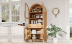 K&K 71' Tall Arched Kitchen Pantry Cabinet with Door Shelves, Farmhouse Kitchen Storage Cabinet with Open & Adjustable Shelves, Hidden Drawer & Glass Door, Cupboard for Kitchen, Dining Room, Natural - Grand Goldman Shop