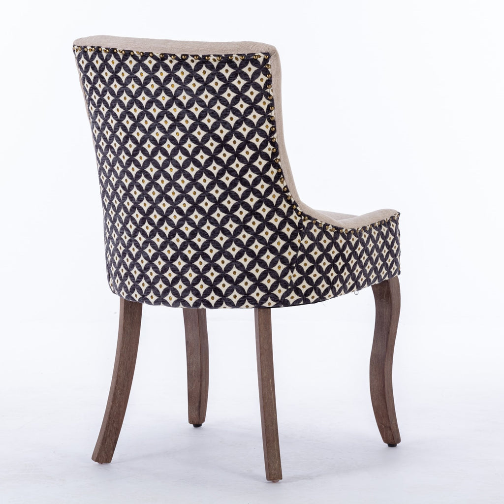 A&A Furniture, Ultra Side Dining Chair, Thickened fabric chairs with neutrally toned solid wood legs, Bronze nail head, Set of 2, Beige and Patterned,SW2207BG - Grand Goldman Shop