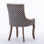 A&A Furniture, Ultra Side Dining Chair, Thickened fabric chairs with neutrally toned solid wood legs, Bronze nail head, Set of 2, Beige and Patterned,SW2207BG - Grand Goldman Shop