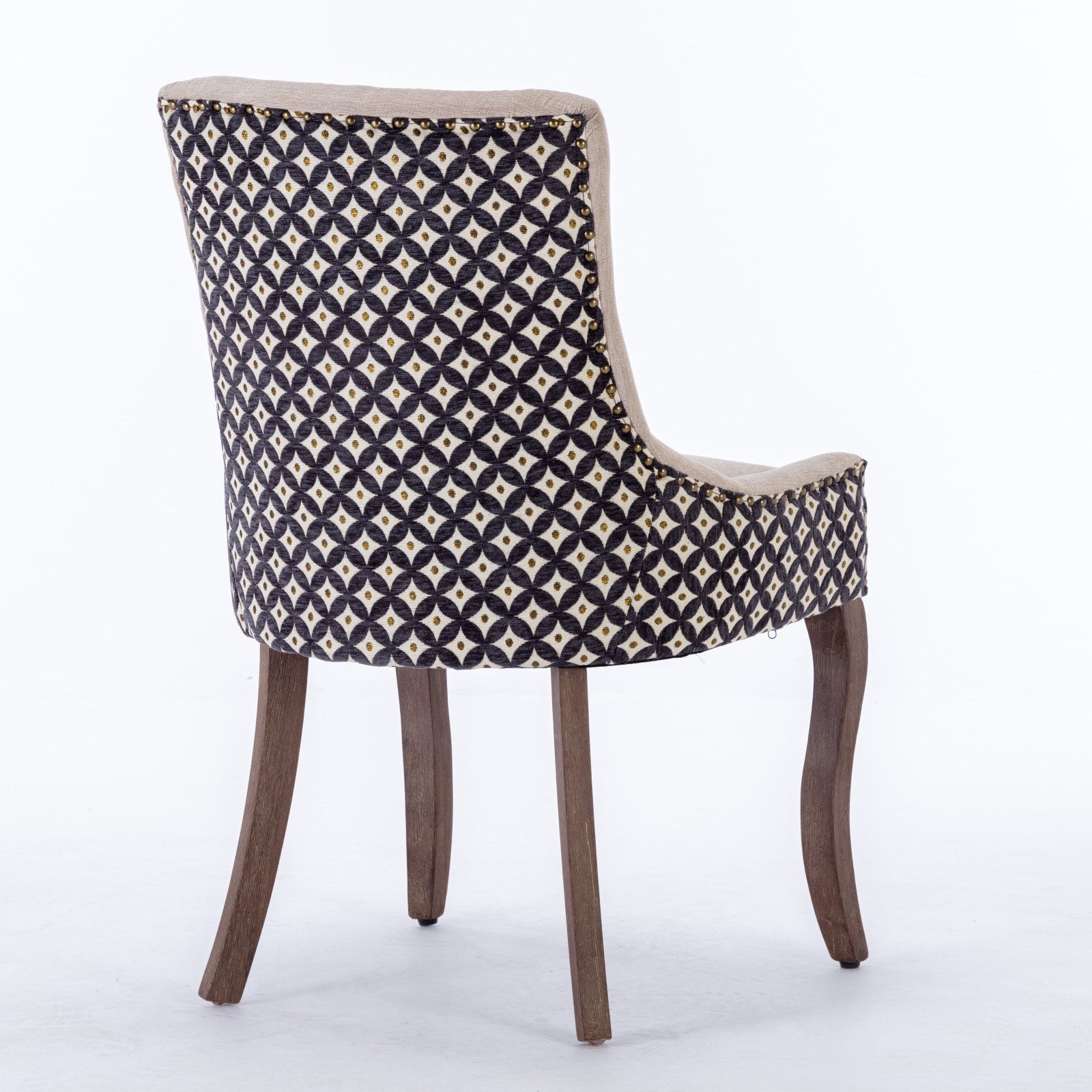 A&A Furniture, Ultra Side Dining Chair, Thickened fabric chairs with neutrally toned solid wood legs, Bronze nail head, Set of 2, Beige and Patterned,SW2207BG - Grand Goldman Shop