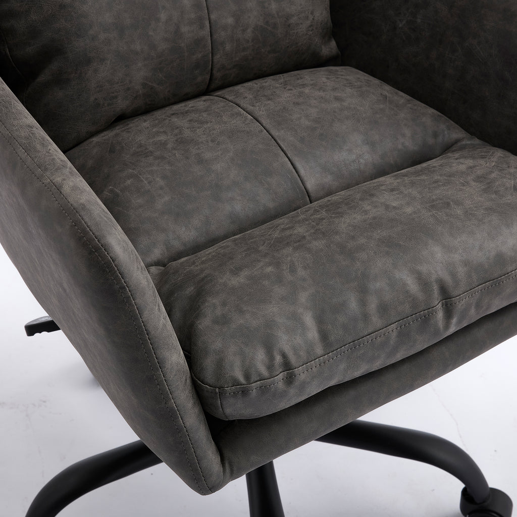 Gray PU Leather Office Chair with Adjustable Height, Black Base, Ergonomic Design for Office Bedroom Dressing Table Use | Pre