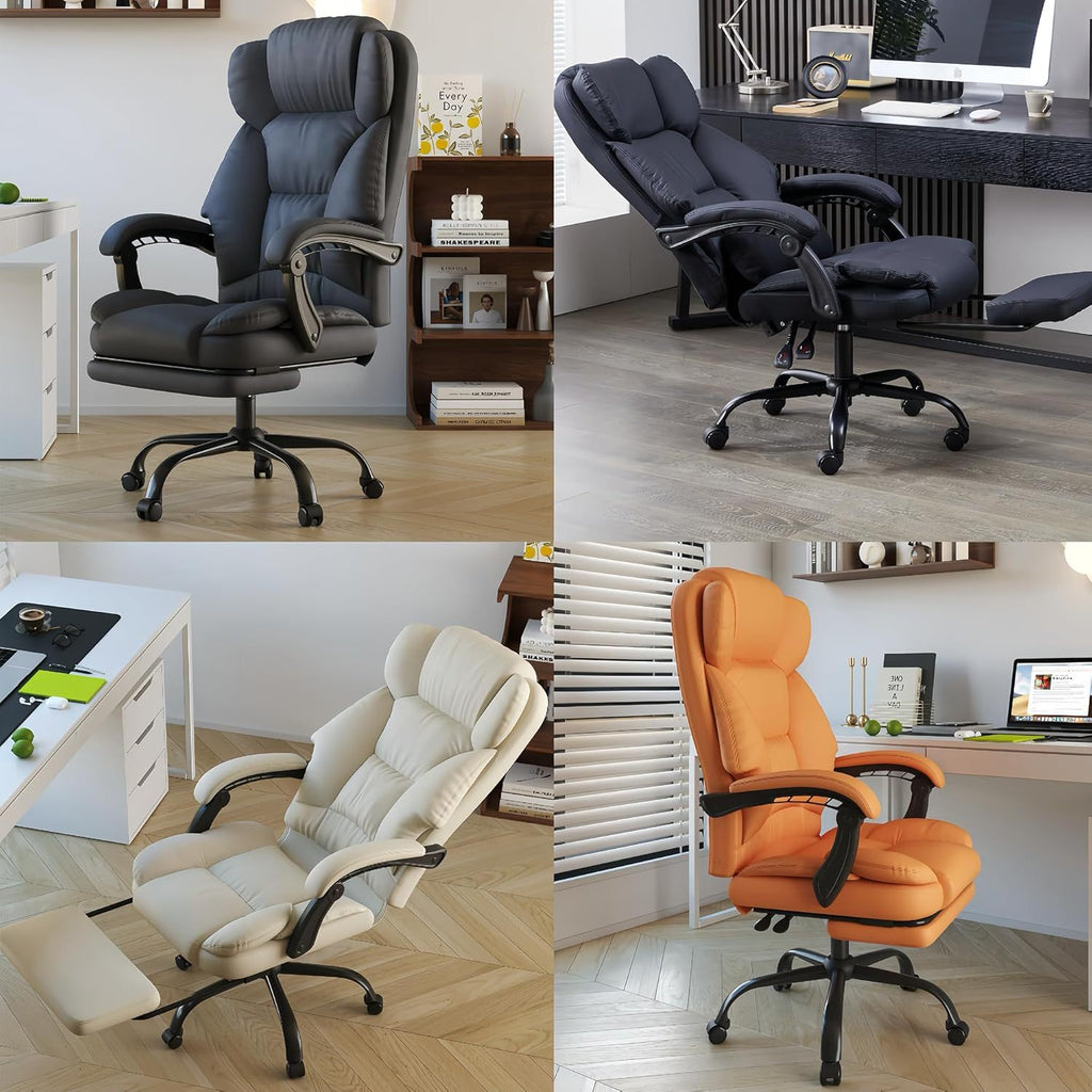 Office Chair with Foot Rest, Executive Office Chair with Arms, Reclining Computer Chair with Wheels and Lumbar Support, PU Le