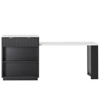 K&K 82.6' Fluted Kitchen Island with Extendable Dining Table for 4-6, Island Table for Kitchen with Power Outlet, Kitchen Table with Double-Side Storage, 2 Drawers 2 Side Open Shelves, Black - Grand Goldman Shop